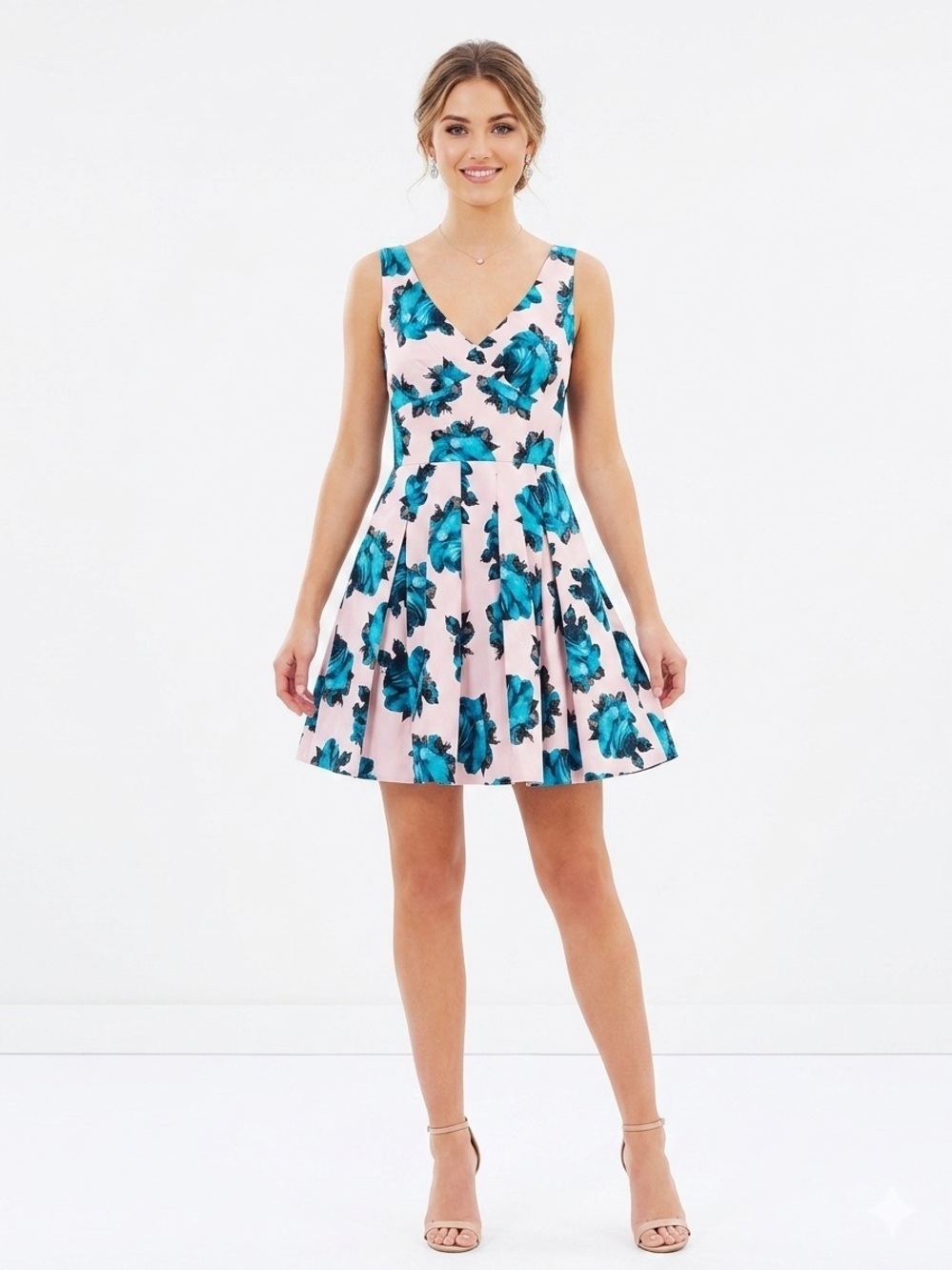 Betsey Johnson pink fit and flare floral party mini dress sleeveless Sz 10